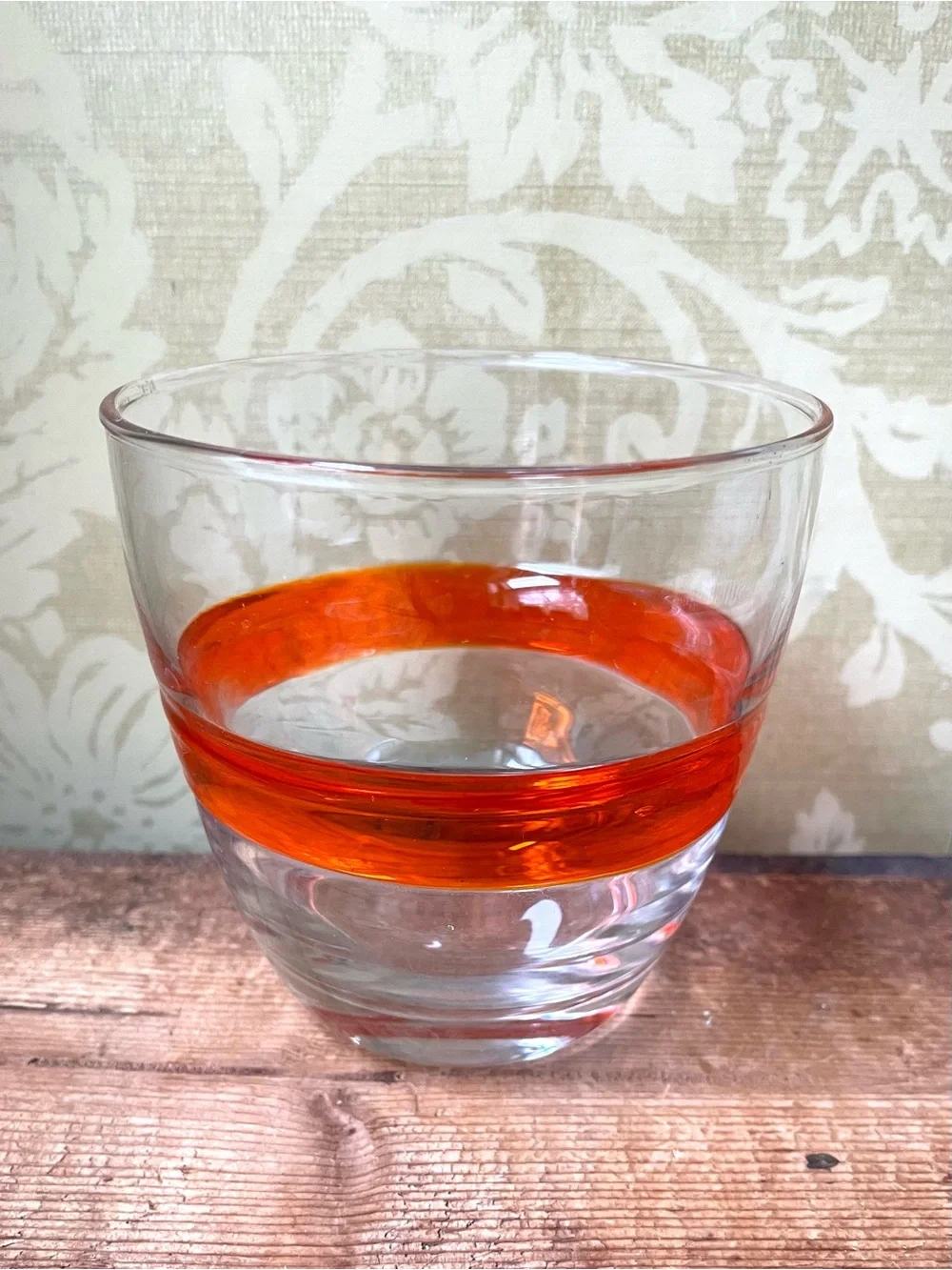 Vintage Crate&Barrel Clear Glass Tumblers with Orange Band, Set of 5